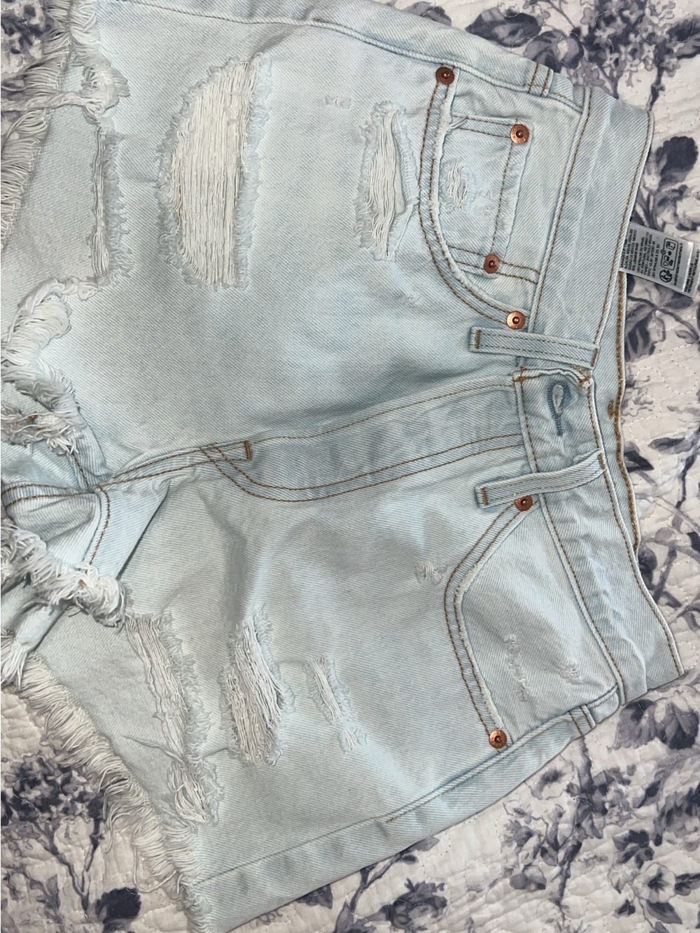 High-Waist Distressed Women’s Denim Shorts - Light Blue